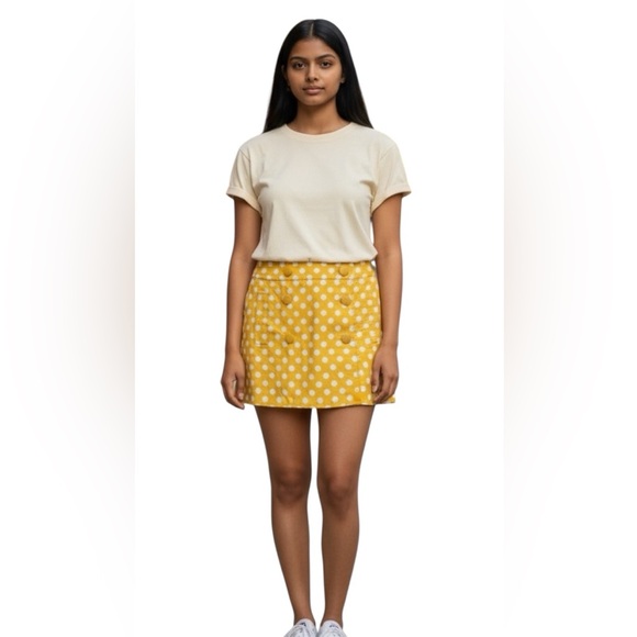 J Crew Yellow Polka Dot wrap style skirt, side pockets, cotton, sz 6, never worn - Picture 4 of 10